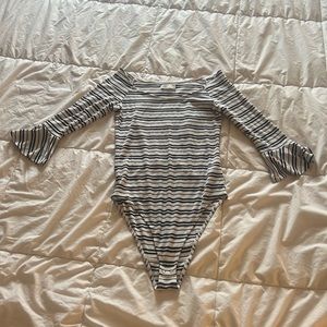 Abercrombie long, bell-sleeved navy and white bodysuit. Size Large, EUC.